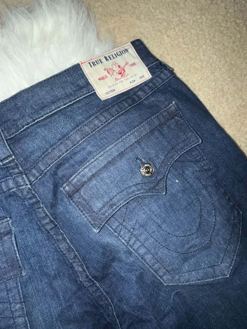 True Religion Ricky Relaxed Straight Leg Jeans Dark Wash Flap Pocket Men's Size